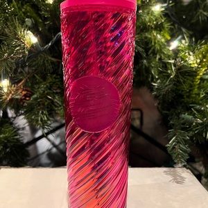 Starbucks Spiral Swirl Iridescent Textured Tumbler Cup Holiday 2022 Pink Sangria